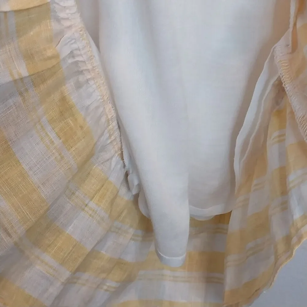 Faithfull The‎ Brand Gianna Midi Dress Yellow Check Linen Women's Size 4 NWT